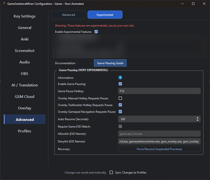 Game Pausing settings in GSM