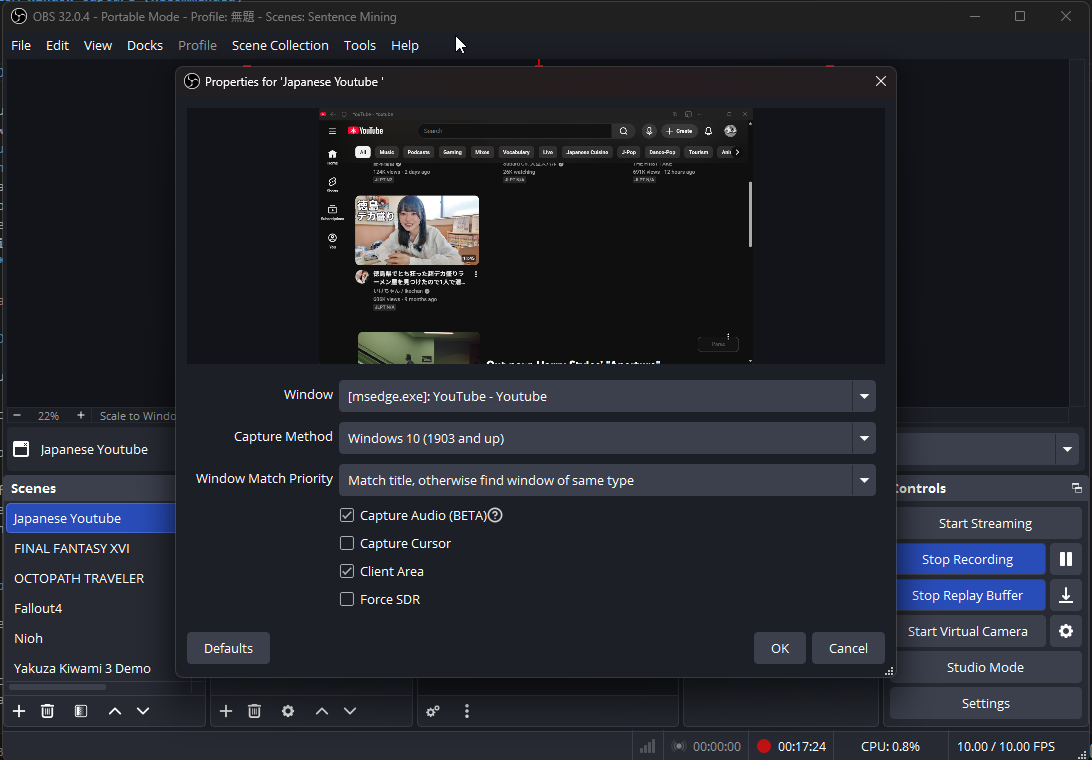 OBS Window Capture Example