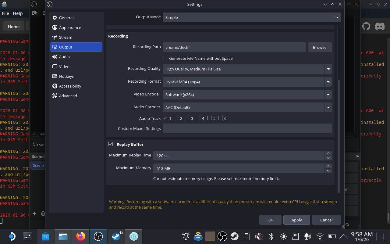 OBS Replay Buffer Settings