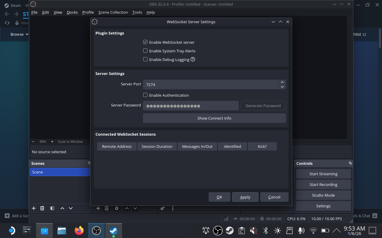 OBS WebSocket Settings